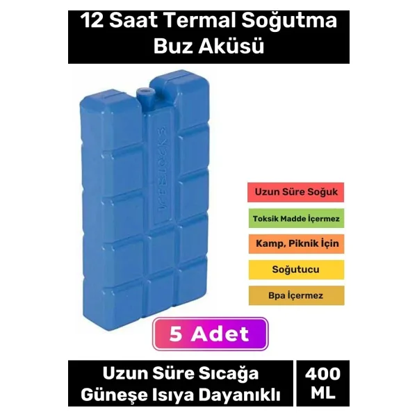 Premium Uzun Süre Sıcağa Güneşe Isıya Dayanıklı 12 Saat Termal Soğutma Buz Aküsü Kasedi 5'li