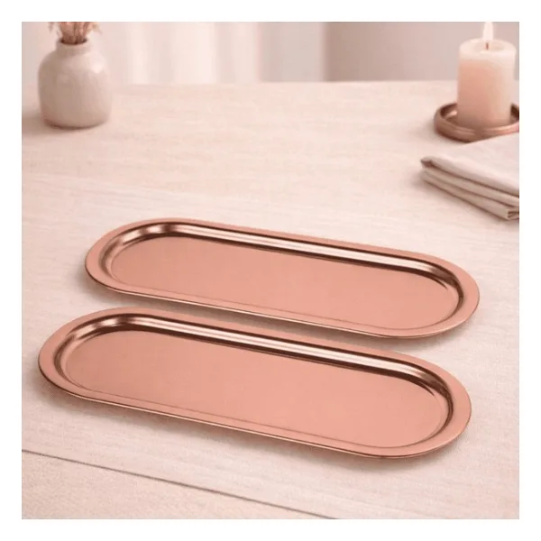 Sarkap Home 16x35 cm 2'li Oval Sunumluk Tepsi - Bronz