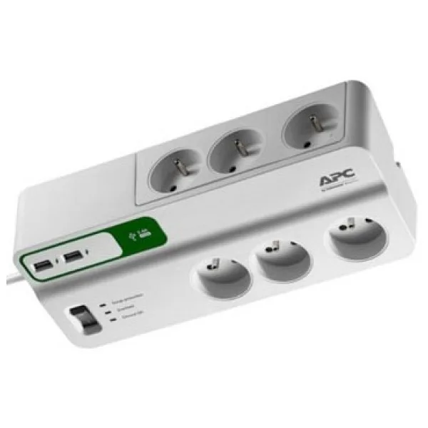 Schneider Electric PM6U-GR 1836 Joule Anahtarlı USB'li 2 m 6'lı Akım Korumalı Priz