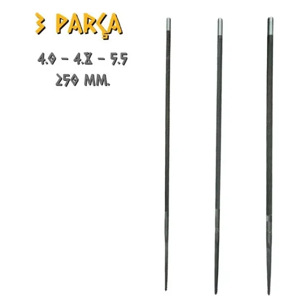 SGS Motorlu Testere Zincir Bileme Eğe Seti - 4.0-4.8-5.5 mm. - 3 Parça