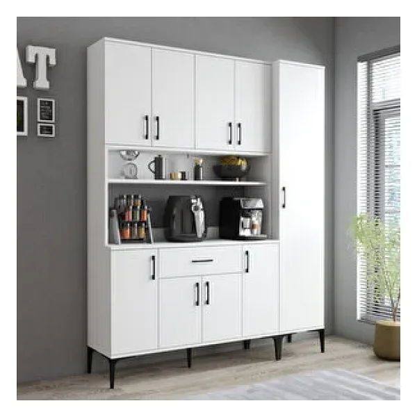 Tanmob Mdl0501 Alt Ust Tek Kapili Cok Amacli Dolap 8 Kapakli Cekmeceli Rafli Beyaz