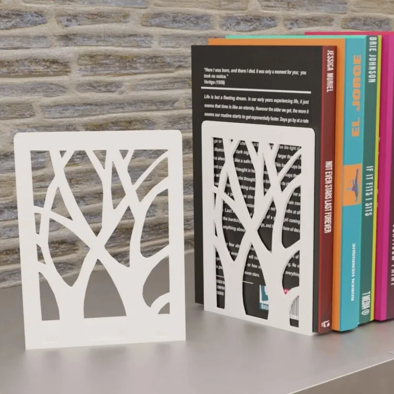 Tasagram Beyaz Ağaç Desenli Metal Kitap Desteği - Kitap Tutucu - Ev ve Ofis Dekoratif Aksesuar