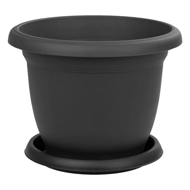 Toxa 22 Litre Tabaklı Mat Antrasit Gri Büyük Boy Yuvarlak Plastik Saksı Villa No9 Ø42X31CM