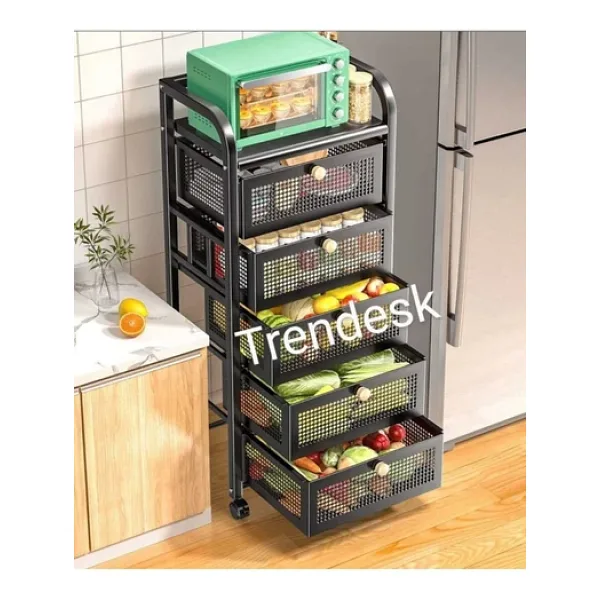 TRENDESK 5 Katlı Metal Siyah Çekmeceli Sebze Meyve Sepeti Mutfak Organizer Düzenleyici