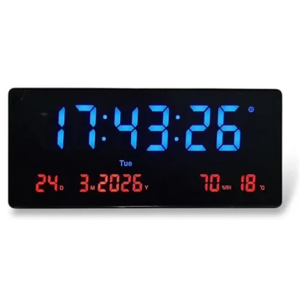 Upway 15x36 cm Büyük HD LED Dijital Duvar Saati - Alarm Tarih Sıcaklık Nem