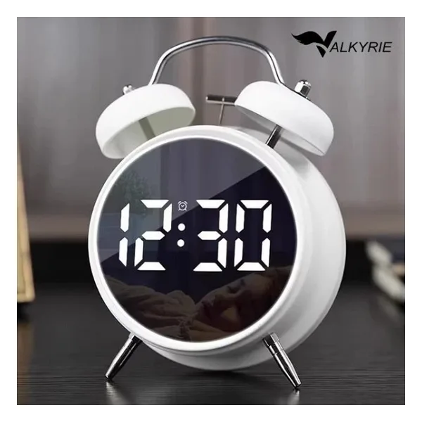 Valkyrie Led Ekranlı Analog Alarmlı Masa Saati Çalar Saat Pil Dereceli Çift Alarmlı Dijital Saat Beyaz
