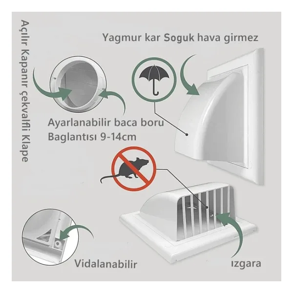 Yapıtaşı Yt548 Kapamatik Aspiratör Davlumbaz baca çıkış Kapağı Klapesi Çekvalfli