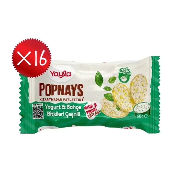 Yayla Popnays Yoğurt ve Bahçe Bitkileri Çeşnili Mısır ve Pirinç Patlağı 68 g x16