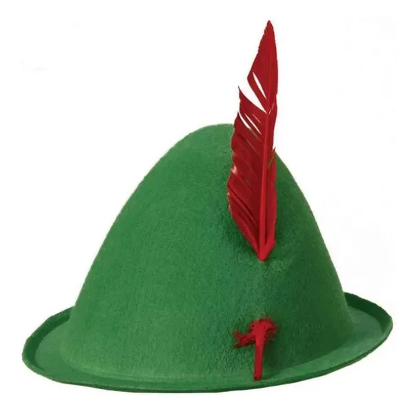 Yeşil Renk Kırmızı Tüylü Peter Pan Şapkası