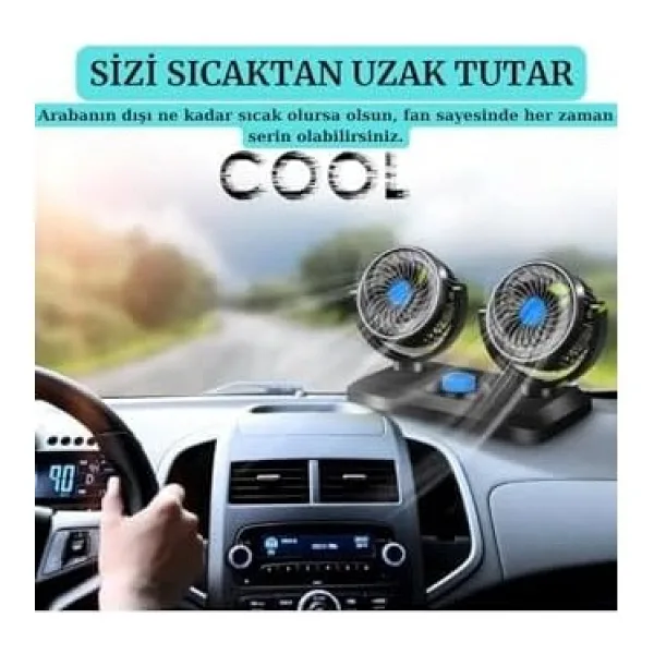 2002-2024 Uyumlu Araç Içi Torpido Üstü 360 Derece Dönebilen 12V Vantilatör - 001-Siyah