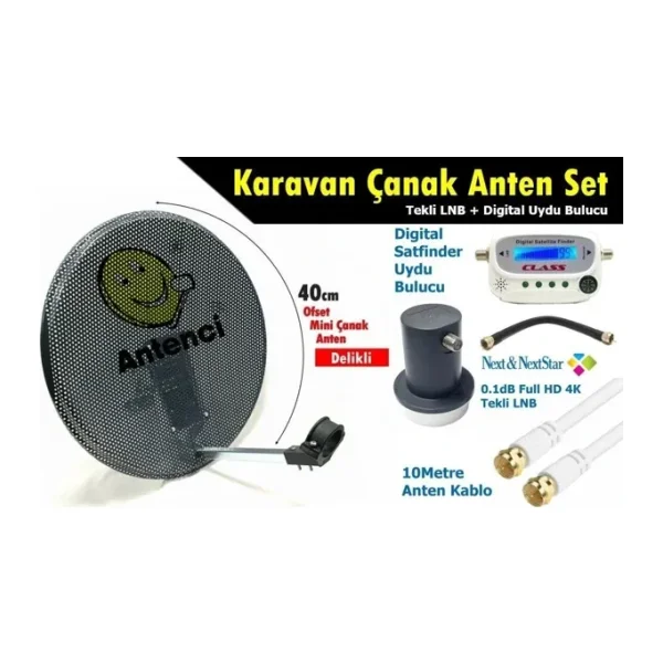 Antenci 40cm Delikli Karavan Çanak Anten Seti +Dijital Uydu Bulucu