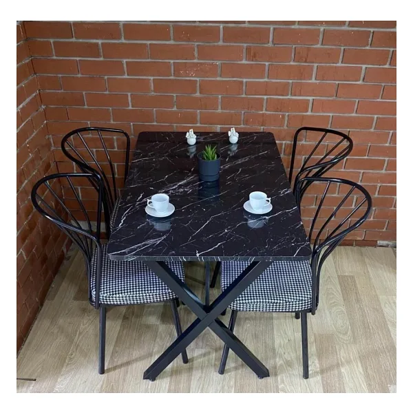 BAMBEDS MOBİLYA Masa Takımı, Yemek Masası, Mutfak Masası, Balkon Masası - 60x120 Siyah Mermer 4 Güneş Sandalye