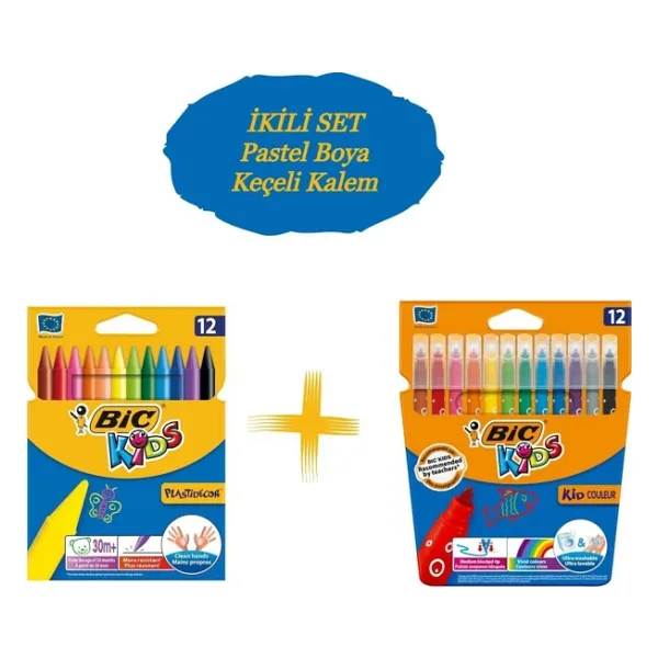 Bic Kids 12 Li Keçeli Boya Kalemi+12 Li Plastidecor Silinebilir Mum Pastel Boya