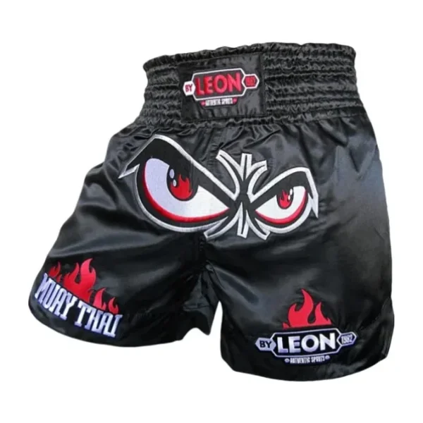 By Leon 1982 Unisex Siyah Leon No Fear Nakışlı Profesyonel Muay Thai Ve Kick Boks Şortu