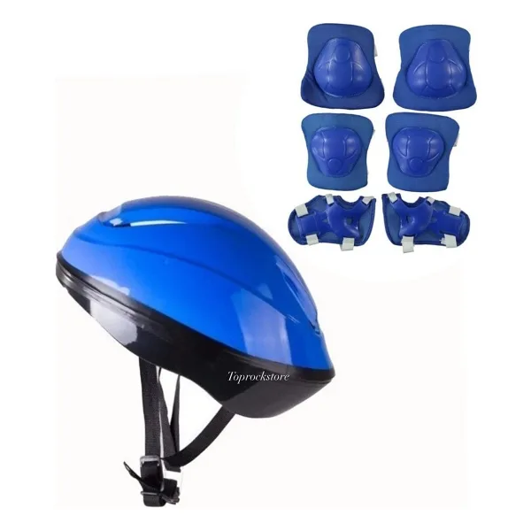Çocuk Kask Dizlik Dirseklik Koruyucu Set 7 Parça - Mavi