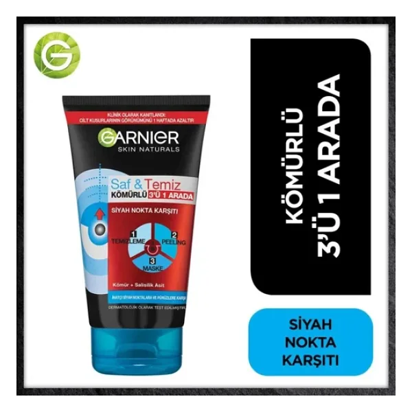 Garnier Saf & Temiz Siyah Nokta Karşıtı Kömürlü 3'ü 1 arada