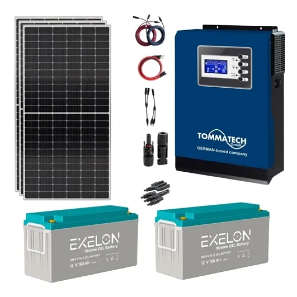 Güneş Enerjisi Bağ Evi Solar Paketi 3KVA İnverter 350W Güneş Paneli 150AH Jel Akü