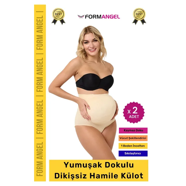 #HamileKülot Yumuşak Dokulu Yüksek Bel Esnek Günlük Rahat Dikişsiz Lohusa Hamile Külot - 2 Adet