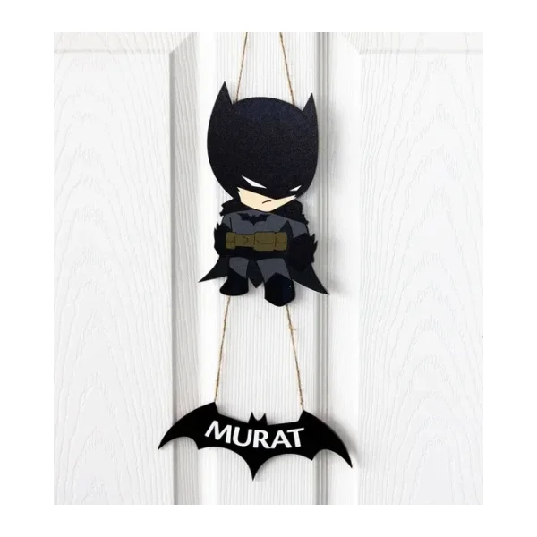 İsme Özel Temalı Bebek Odası Ahşap Kapı Süsü - Batman Temalı