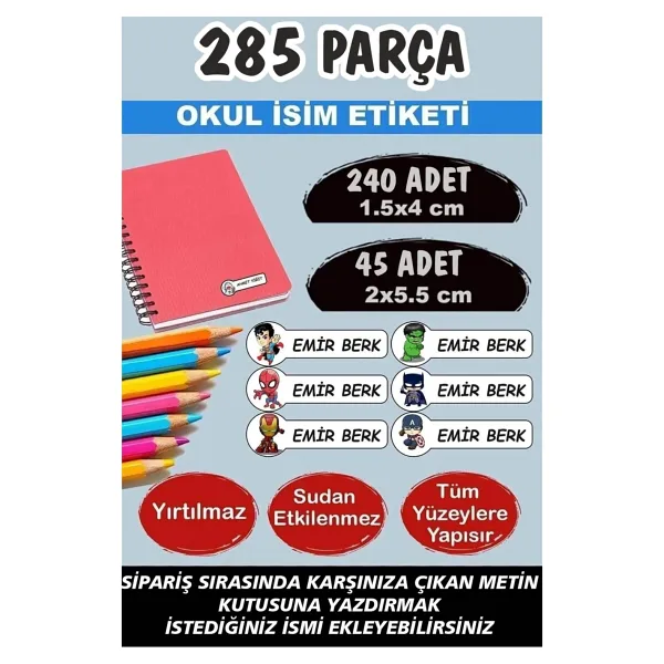 Kt Grup Okul Etiketi Kalem Defter Etiketi Özel Isimli Etiket Minik Yenilmezler 6 Figür 285 Parça