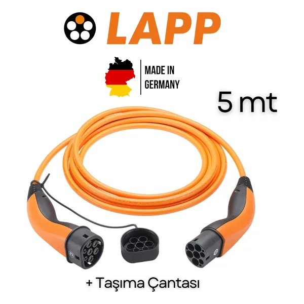 Lapp Elektrikli Araç 22 Kw, 32A, Üç Fazlı, Mod3, 5m Tip2 Şarj Kablosu - Tüm Araçlarla Uyumlu
