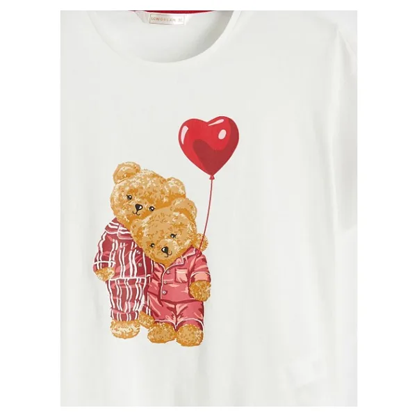 LC Waikiki Ekru Bisiklet Yaka Baskılı Kadın Pijama Takım - 3XL