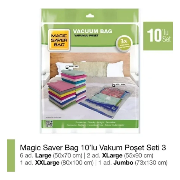 Magic Saver Bag 10'lu Vakumlu Poşet Set 3