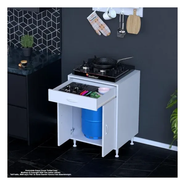 Modilayn Birce L-65 X 87 X 48 Cm Set Üstü Ocak Ve Tüp Bölmeli Çekmeceli Mutfak Dolabı