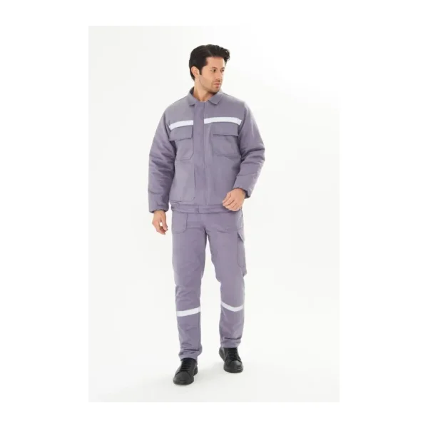 Orange Safety İş Takımı Mont+Pantolon 7/7 Gabardin %100 Pamuk Kapitoneli Reflektörlü Gri