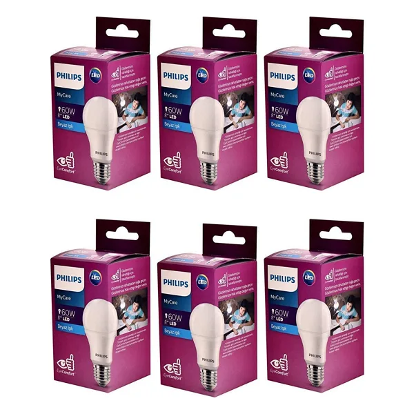 Philips MyCare 8 W-60 W E27 6'lı LED Ampul