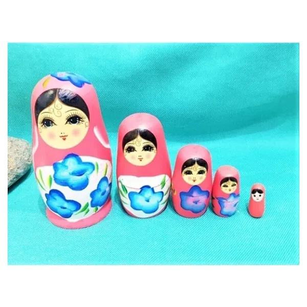 Sevgiliye Ozel Gunlere Hediye Dekoratif Supriz Ic Ice Gecen Ahsap Pembe Matruska Bebek 5Li