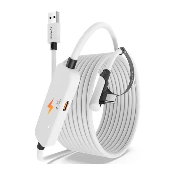 Syntech 5 M USB 3.0 Şarj ve Bağlantı Kablosu - Meta Quest 3s/quest 3/oculus Quest 2 Uyumlu, Ekstra Şarj Portlu Vr Pc/steamvr Oyun Kablosu - Beyaz
