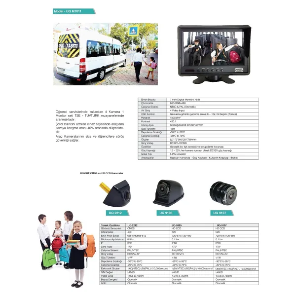 Unıque UQ-M7011 Kayıtsız Kamera Sistemi( Monitör+4 Kamera)