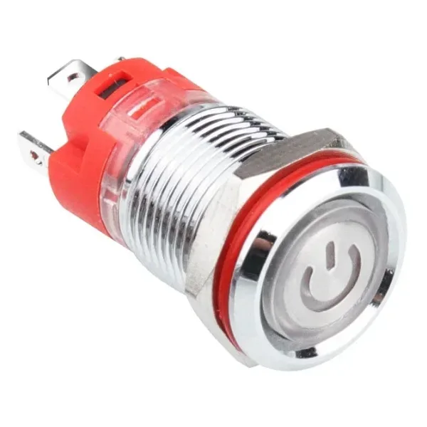 WD12D-P1Z-EC 12mm Düz Anahtarlı Işıklı Power Metal Buton - Yeşil