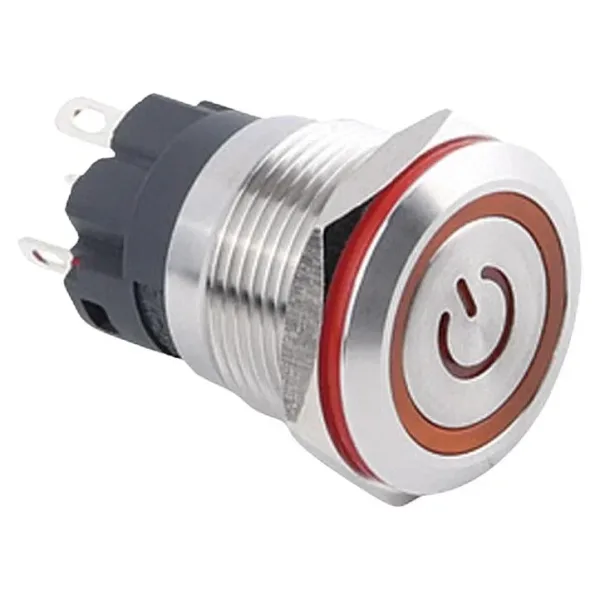 WD19A-P1-EC 19mm Düz Yaylı Işıklı Power Metal Buton - Sarı