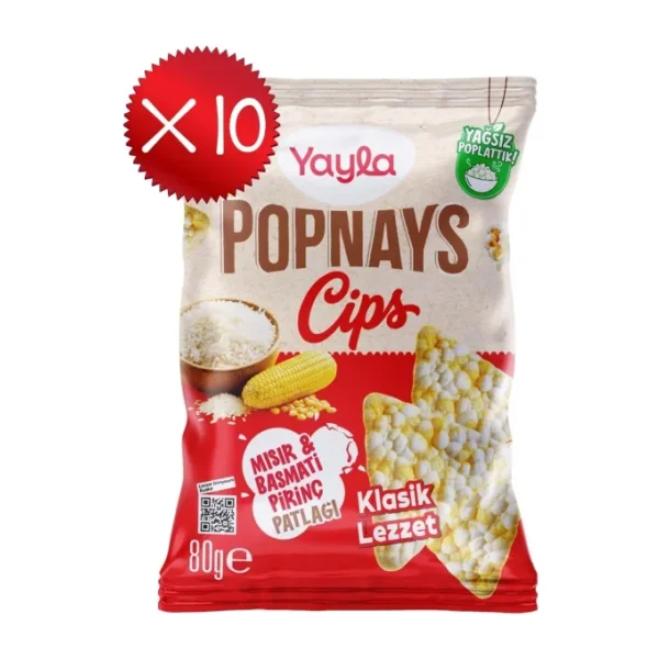 Yayla Popnays Cips Klasik Lezzet Mısır ve Basmati Pirinç Patlağı 80 g x10