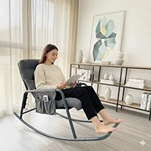 Yekta Home Roket Sallanan Sandalye, Minderli Dinlenme Koltuğu Sallanır Koltuk Berjer Antrasit