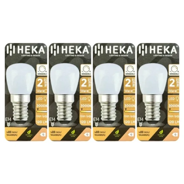 (4 Adet) Heka 2W (14W) 3000K (Sarı Işık) E14 Duylu (İnce Duy) Dim Edilebilir Soft Led Mini Ampul