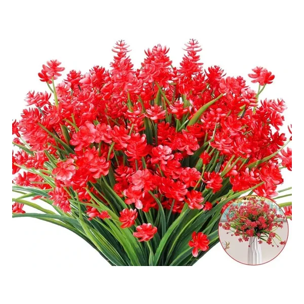 6Lı Set Yapay Çiçek Sazlı Lotus Kırmızı Renk 7 Dal Plastik 30Cm