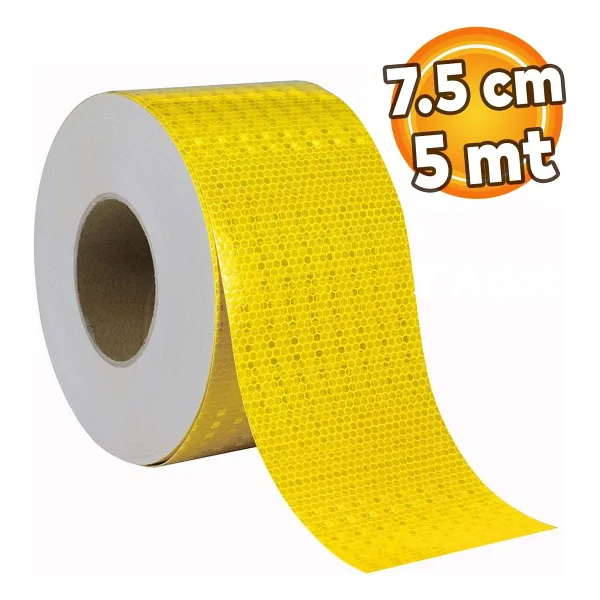 Badem10 Reflektörlü Araç Oto Dış Aksesuar Bant Sarı Reflektif Fosforlu Şerit Bant 7.5 cm 5 Mt İkaz Bandı