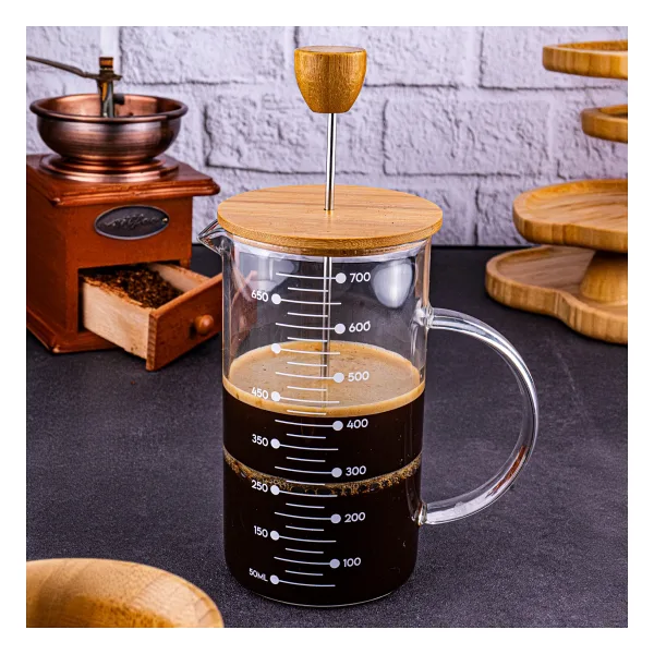Bambum Leonardo French Press Bambu Kapaklı Zarif Cam Yapısı 700 ml Kahve ve Çay İçin