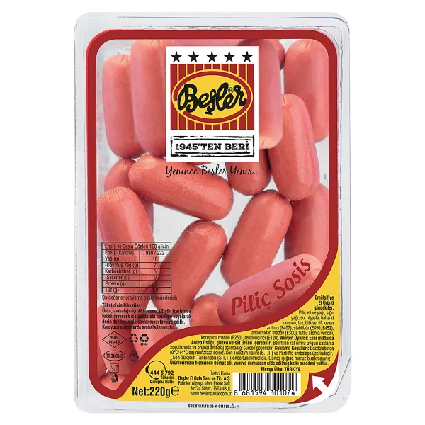 Beşler 220 gr Kokteyl Piliç Sosis