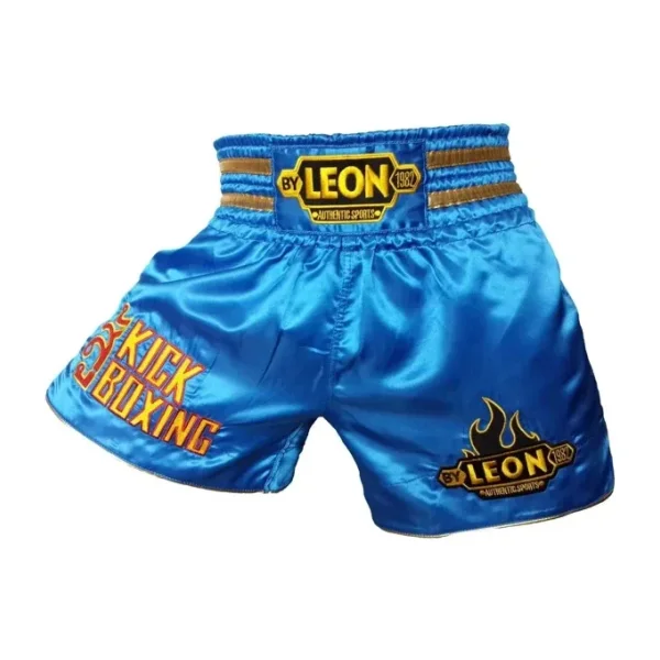 By Leon 1982 Leon Kick Boxing Nakışlı Profesyonel Kick Boks Şortu Mavi