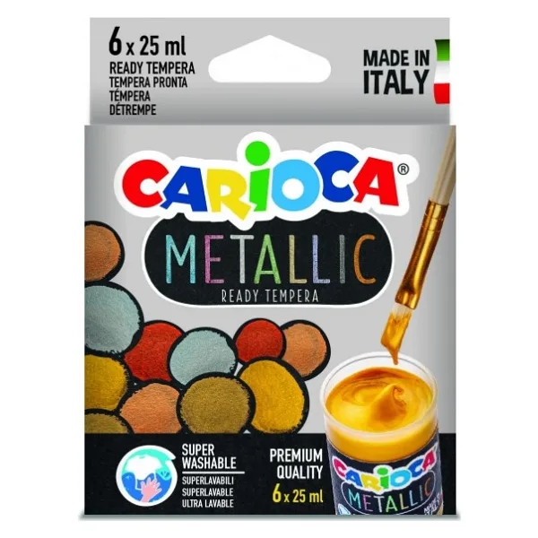 Carioca 25 ml 6 Metalik Renk Tempera Yıkanabilir Sulu Boya