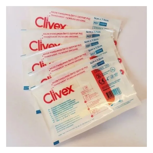 CLIVEX PAD PU STERİL ŞEFFAF YARA ÖRTÜSÜ 5CMX7,5CM C6107P CLiVEX SIVI GEÇİRMEZ