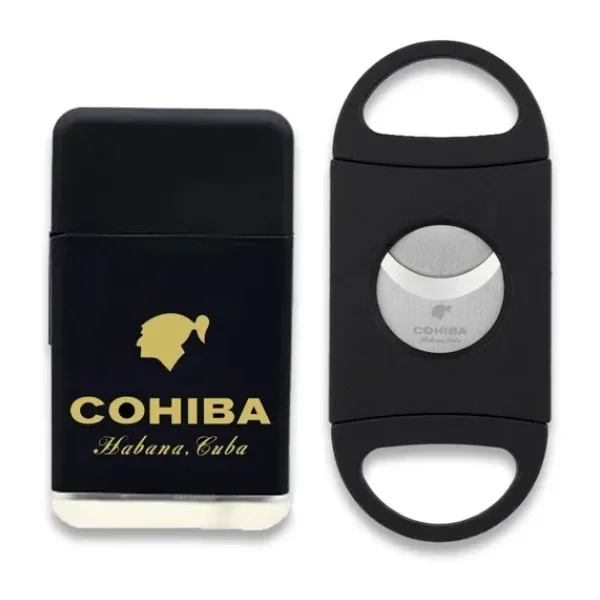 Cohiba Plastik Jet Alev Puro Çakmağı Kesici Seti Siyah
