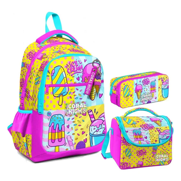 Coral High Set0123645 Mixed Dondurma Desenli 3'lü Okul Çanta Seti