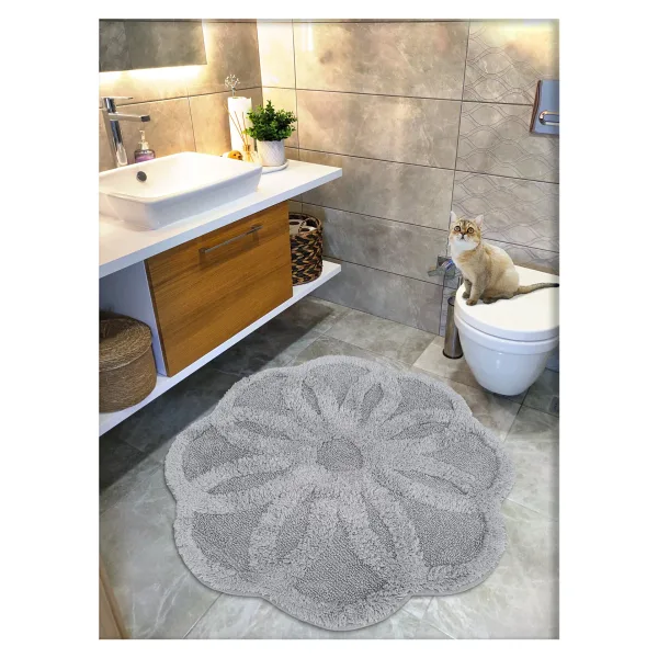 Cotton Crafty Pamuk Tafting Su Emici Banyo Paspası, Banyo Halısı Lotus 120 X 120 Cm Gri