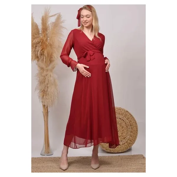 Dip Moda kadın yeni sezon kruvaze yaka şifon hamile elbise HML003