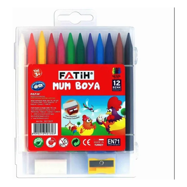 FATİH CRAYON MUM BOYA 12 RENK UZUN SİLGİ+ K.TRAŞ